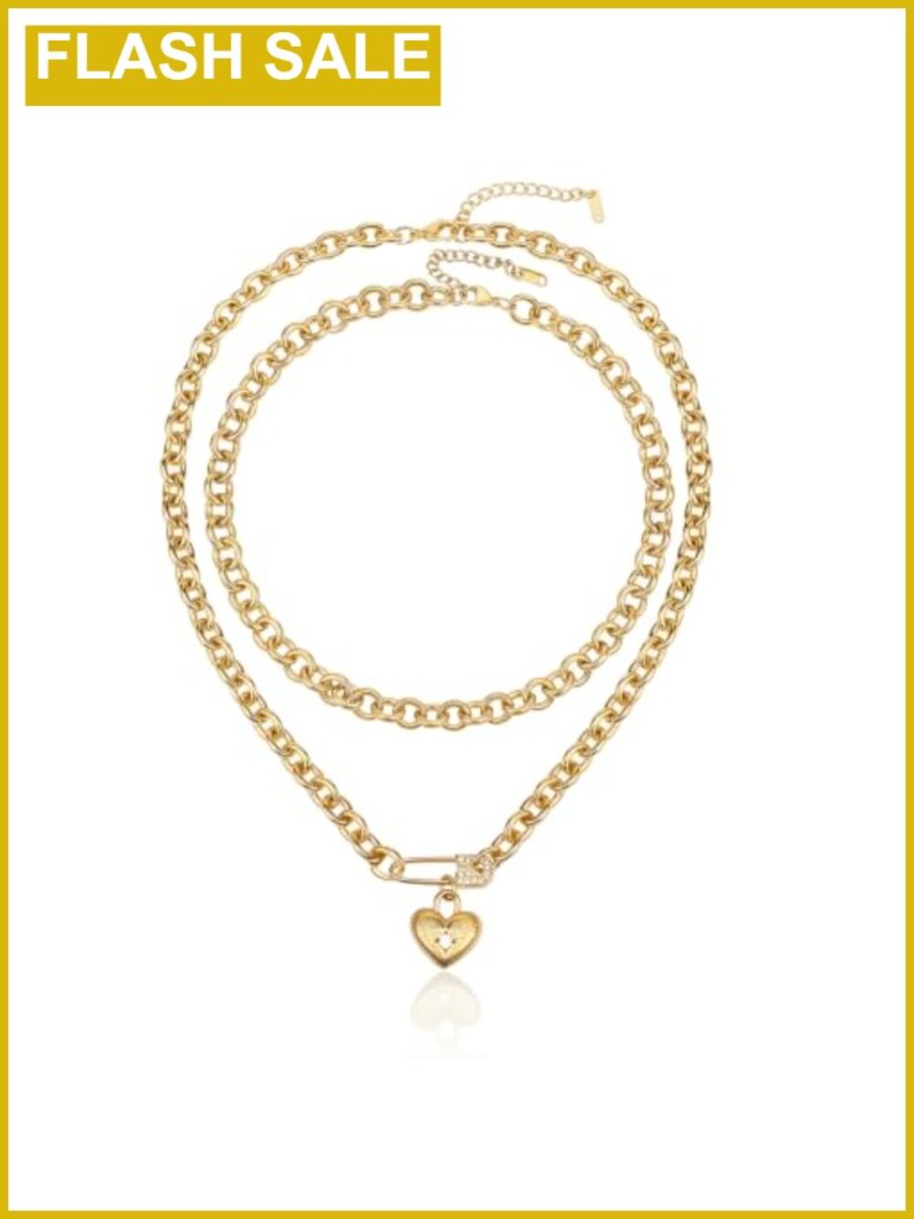 14k Gold Plated Chunky Heart Necklace Set Cubic Zirconia Stainless Steel